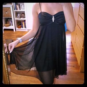 Chiffon & satin evening dress with rhinestones